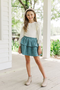 Girls: Based On Truth Green Tweed Tiered Skort