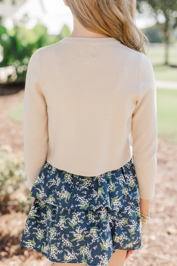 Girls: Feeling Just Fine Taupe Brown Cardigan