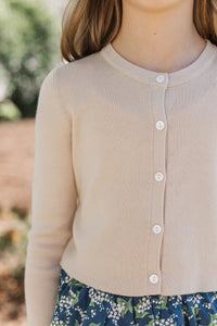 Girls: Feeling Just Fine Taupe Brown Cardigan