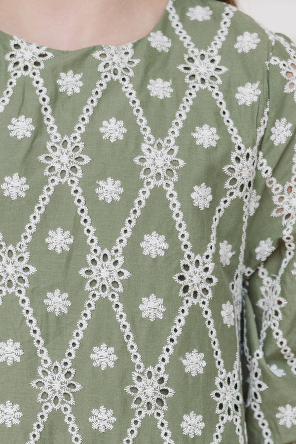 Girls Find Your Way Sage Green Eyelet Dress Shop the Mint
