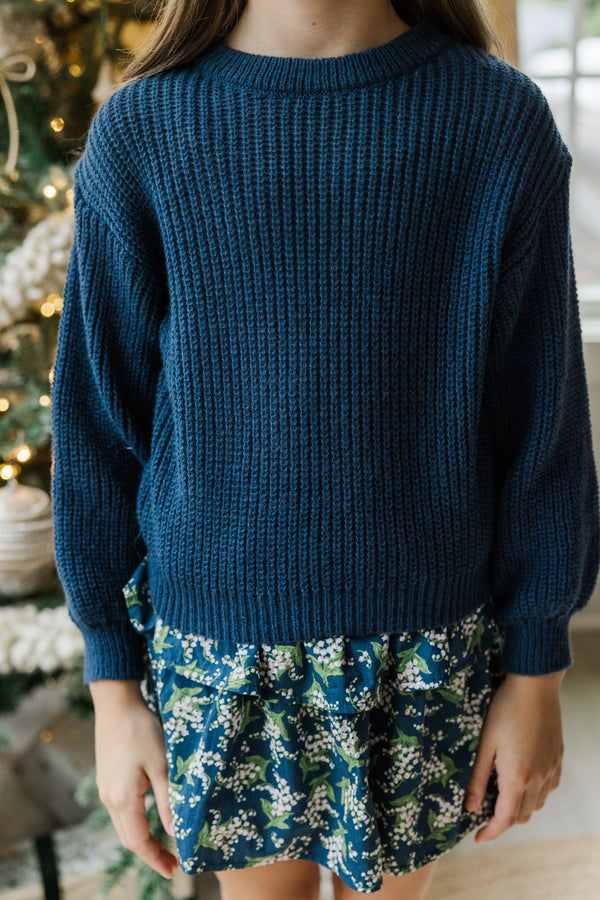 Girls: Just So Sweet Navy Blue Sweater