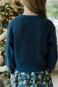 Girls: Just So Sweet Navy Blue Sweater