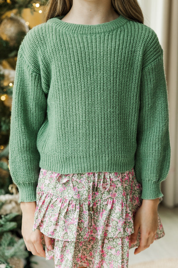 Girls: Just So Sweet Day Olive Green Sweater