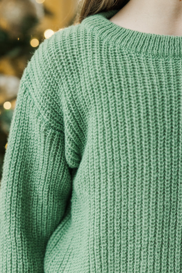 Girls: Just So Sweet Day Olive Green Sweater