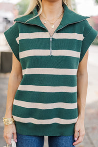 Say What You Feel Hunter Green Striped S/S Sweater