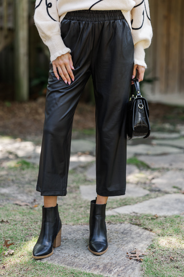 Play On Black Faux Leather Capri Pants