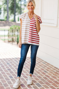 Just Too Easy Oatmeal Striped Top