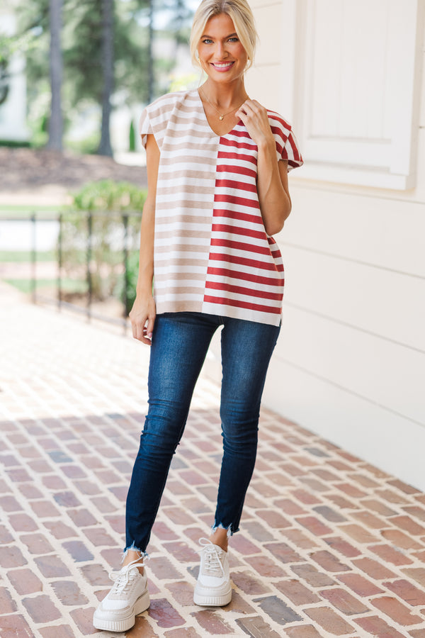 Just Too Easy Oatmeal Striped Top