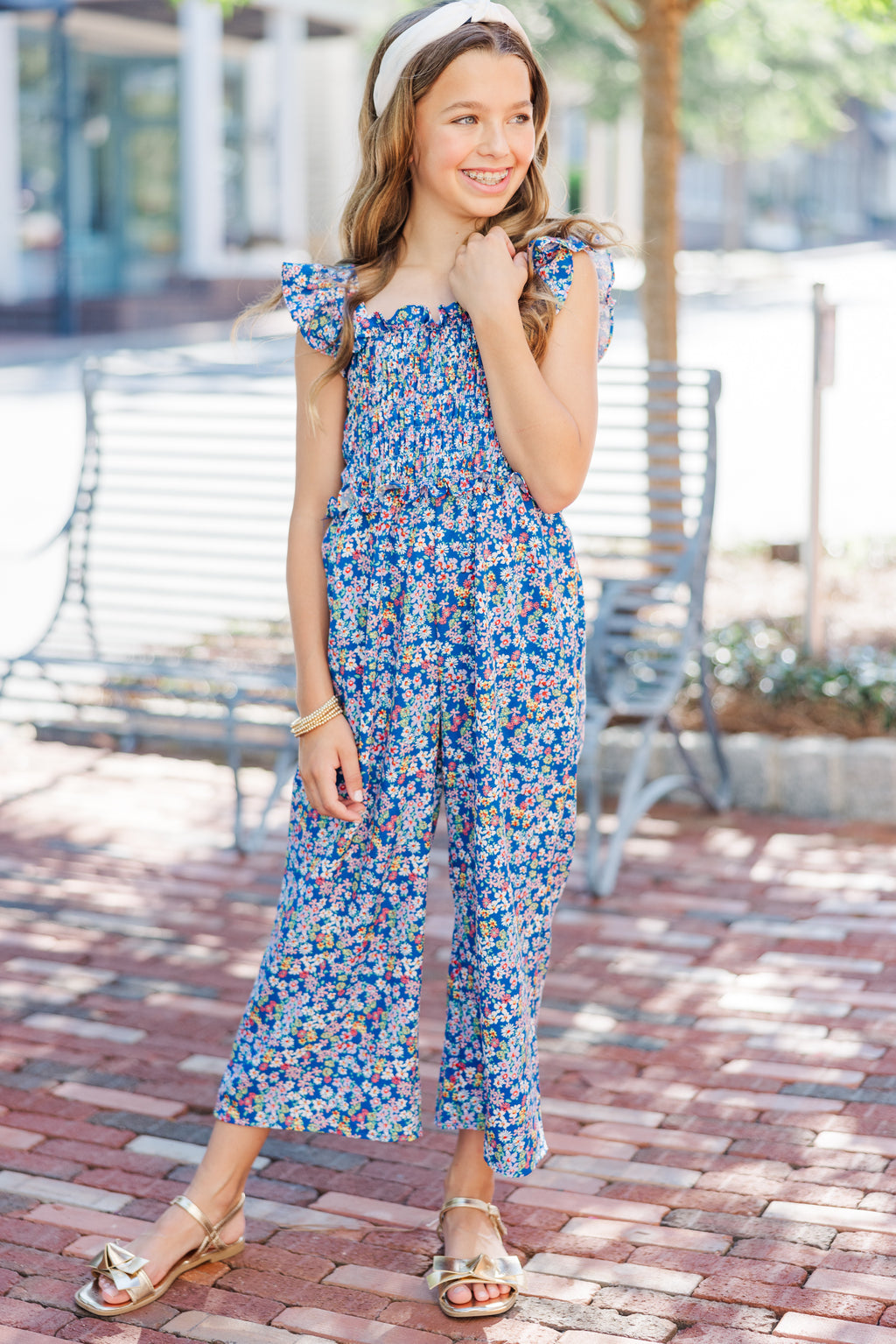 Girls: All For You Blue Ditsy Floral Smocked Jumpsuit – Shop the Mint