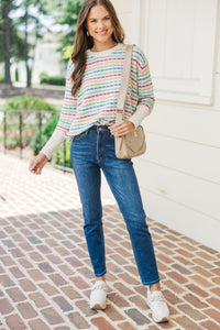 Give It A Try White Multi Striped Sweater