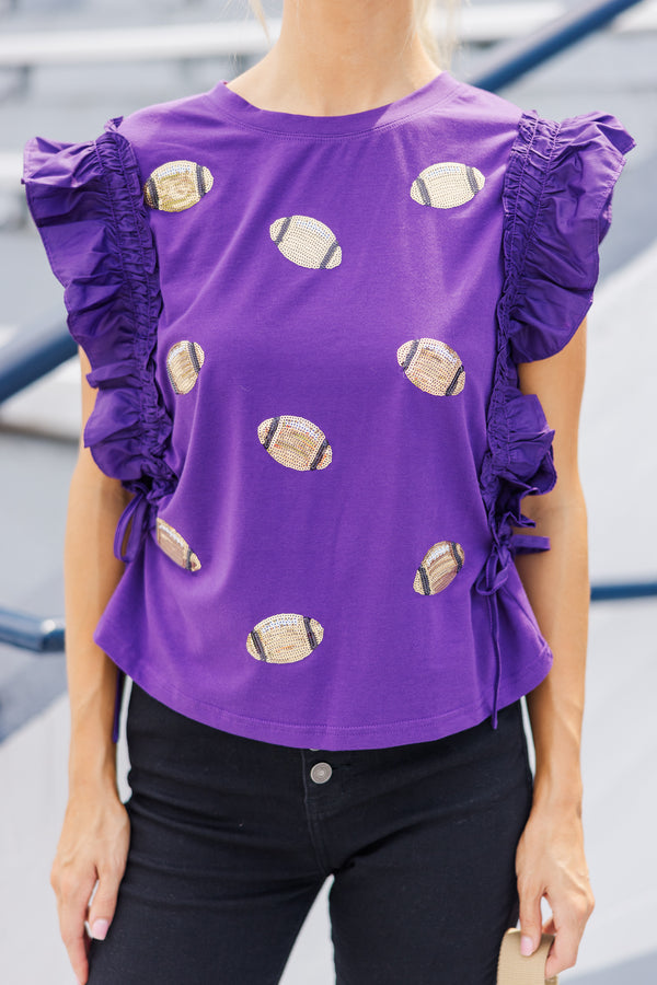 Cheer You On Purple/Gold Sequin Football Blouse