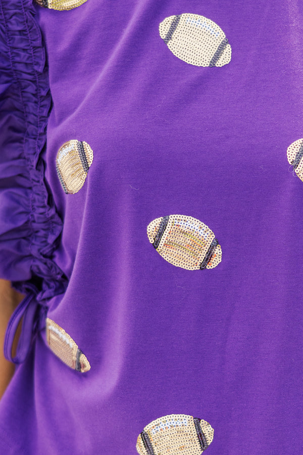 Cheer You On Purple/Gold Sequin Football Blouse, Large - The Mint Julep Boutique | Women's Boutique Clothing Cheer You On Purple/Gold Sequin Football Blouse, Large - The Mint Julep Boutique | Women's Boutique Clothing