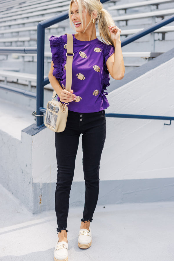 Cheer You On Purple/Gold Sequin Football Blouse