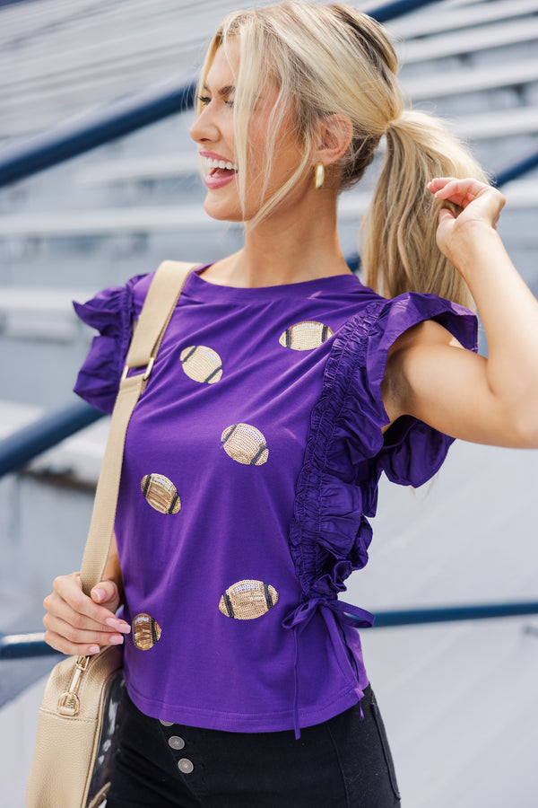 Cheer You On Purple/Gold Sequin Football Blouse