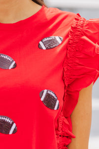 Cheer You On Red/Black Sequin Football Blouse