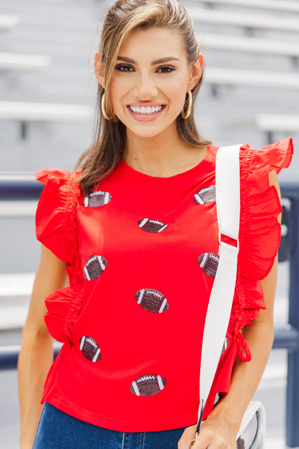 Cheer You On Red/Black Sequin Football Blouse