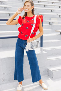 Cheer You On Red/Black Sequin Football Blouse