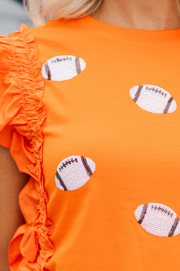 Cheer You On Orange/White Sequin Football Blouse