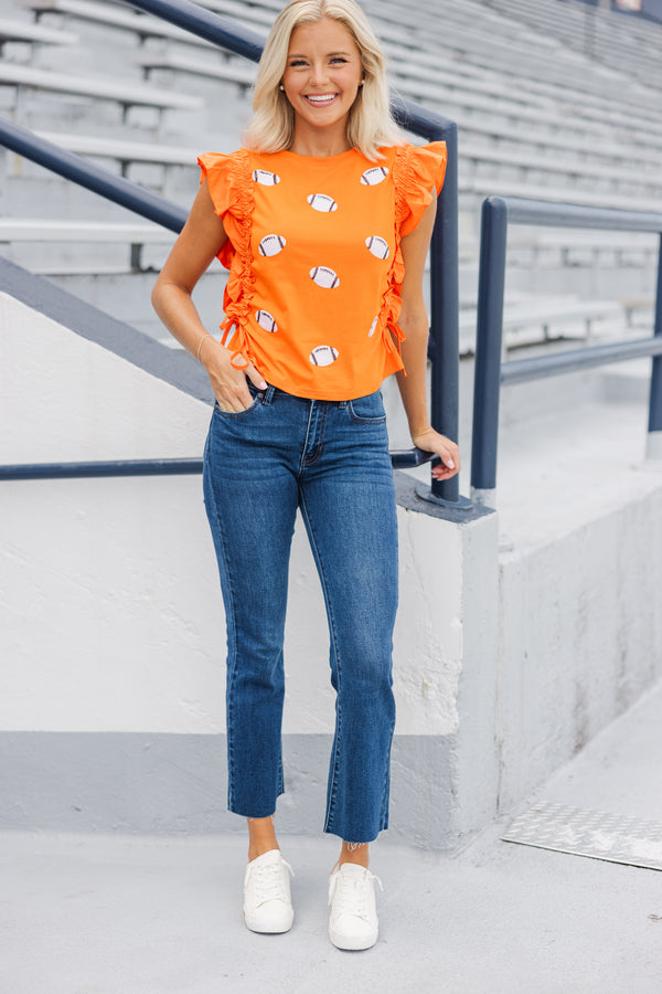 Cheer You On Orange/White Sequin Football Blouse