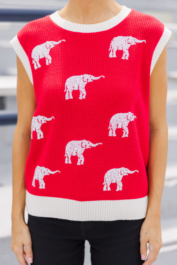 Pack A Punch Red Sequin Elephant Sleeveless Sweater