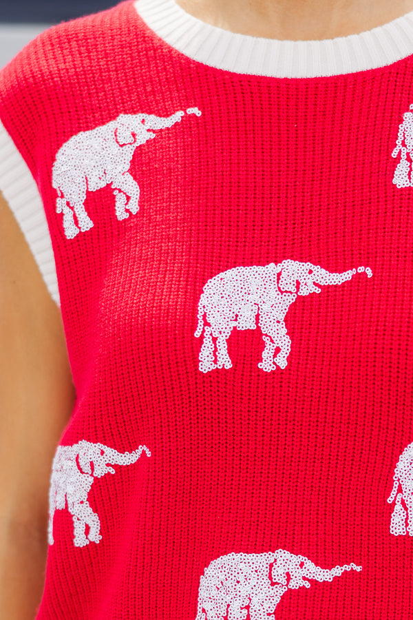 Pack A Punch Red Sequin Elephant Sleeveless Sweater