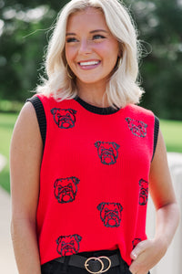 Pack A Punch Red Sequin Bulldog Sleeveless Sweater