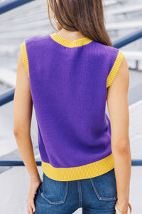 Pack A Punch Purple Sequin Tiger Sleeveless Sweater