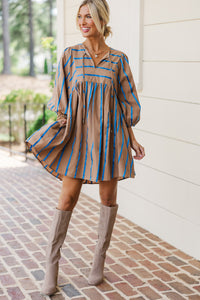 On My Heart Mocha Brown Striped Babydoll Dress