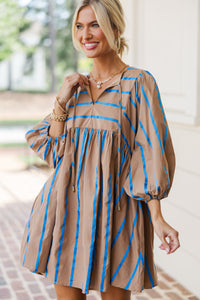 On My Heart Mocha Brown Striped Babydoll Dress