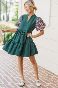 It's A Win Hunter Green Embroidered Dress