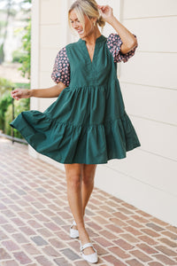 It's A Win Hunter Green Embroidered Dress