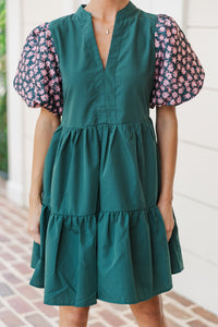 It's A Win Hunter Green Embroidered Dress