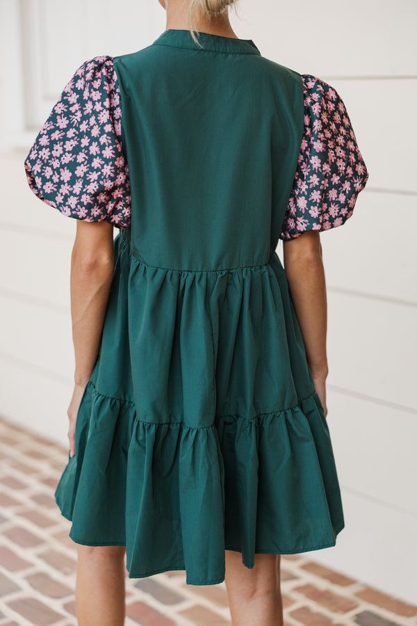 It's A Win Hunter Green Embroidered Dress