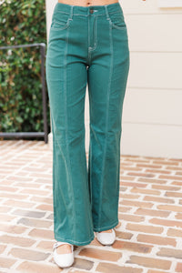 colored jeans, green jeans, wide leg jeans