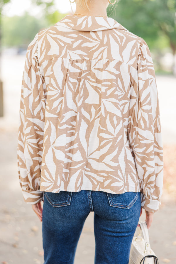 Never Alone Taupe Abstract Blouse