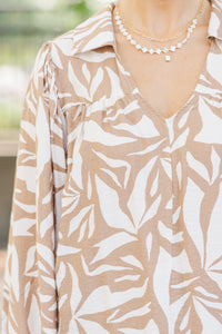 Never Alone Taupe Abstract Blouse