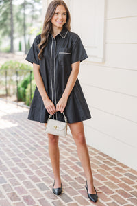 Take You Away Black Button Down Dress