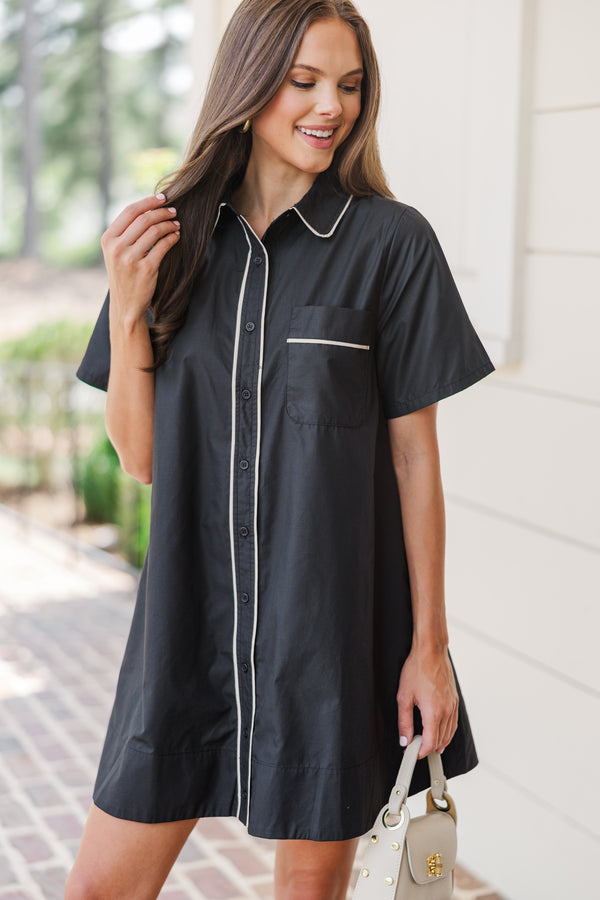 Take You Away Black Button Down Dress