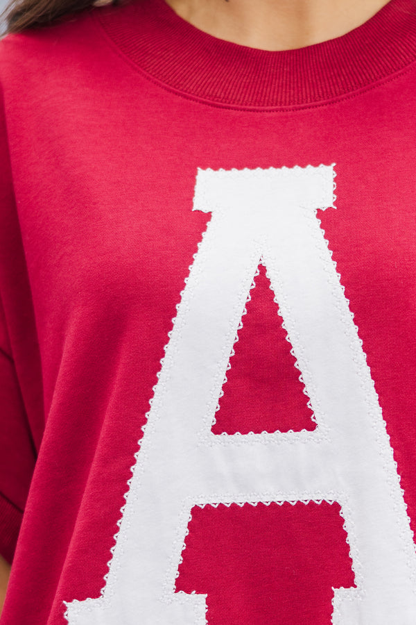 On The Move Crimson Stitched S/S Sweatshirt