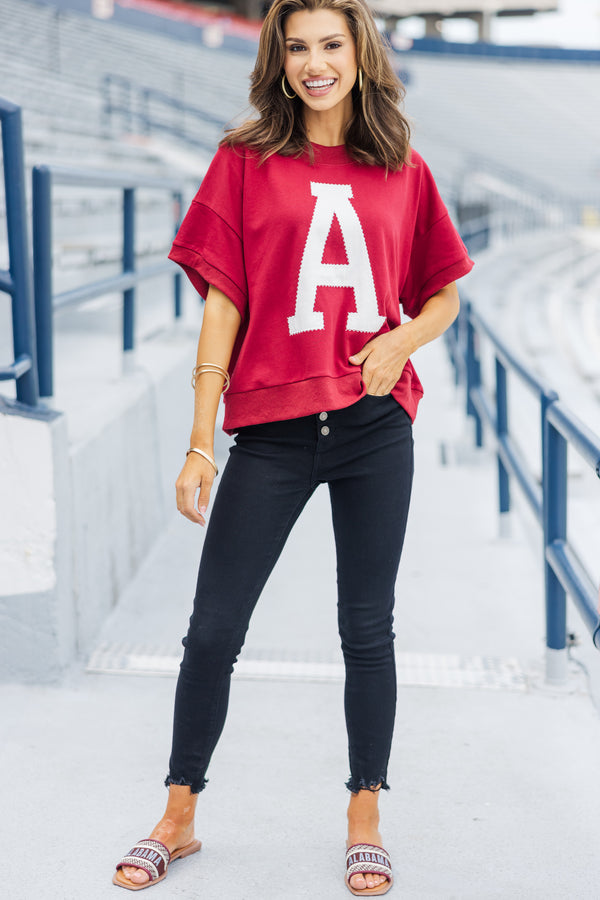 On The Move Crimson Stitched S/S Sweatshirt