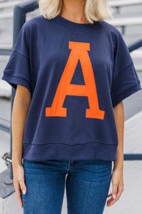 On The Move Navy Stitched S/S Sweatshirt