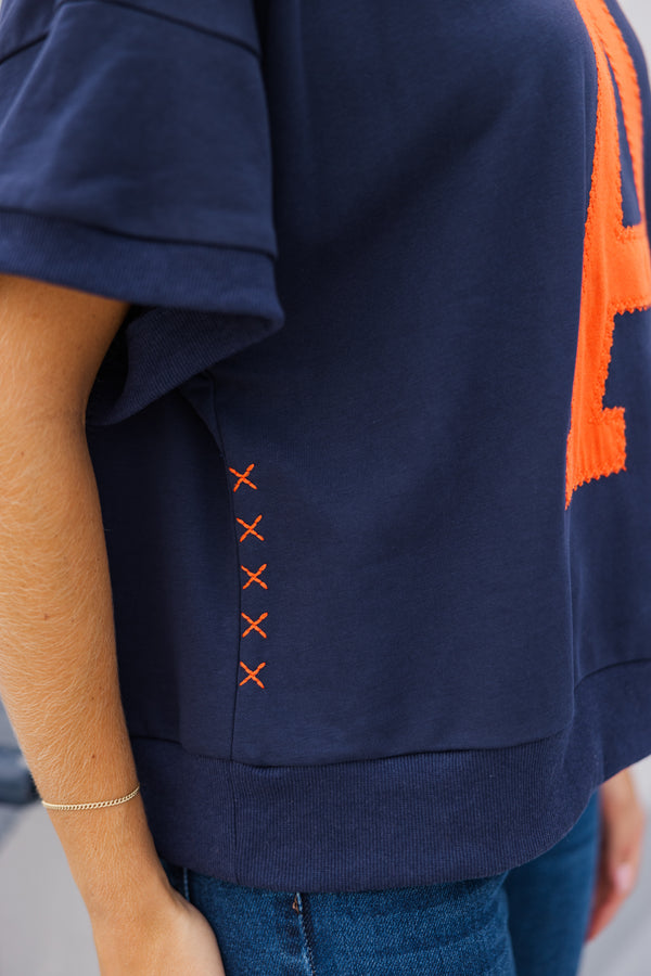 On The Move Navy Stitched S/S Sweatshirt