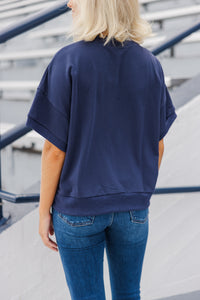 On The Move Navy Stitched S/S Sweatshirt