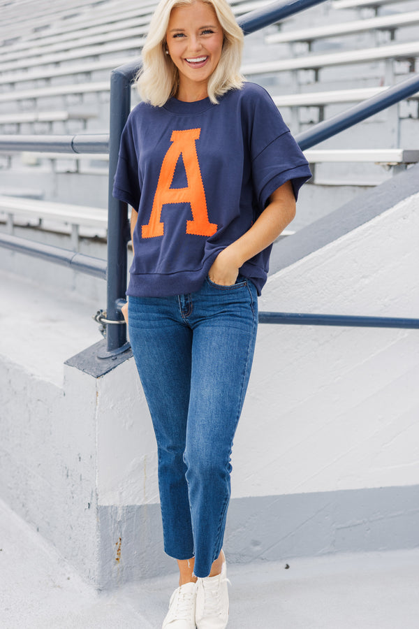 On The Move Navy Stitched S/S Sweatshirt