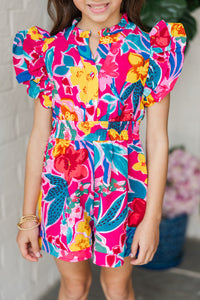 Girls: Wild Love Magenta Pink Floral Romper