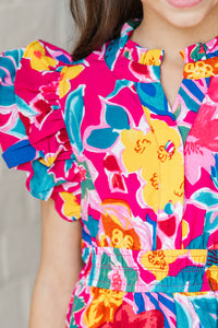 Girls: Wild Love Magenta Pink Floral Romper