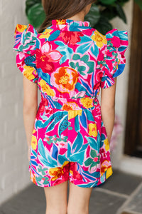 Girls: Wild Love Magenta Pink Floral Romper