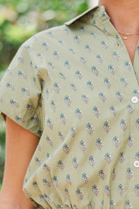 More Than You Know Pistachio Green Floral Blouse