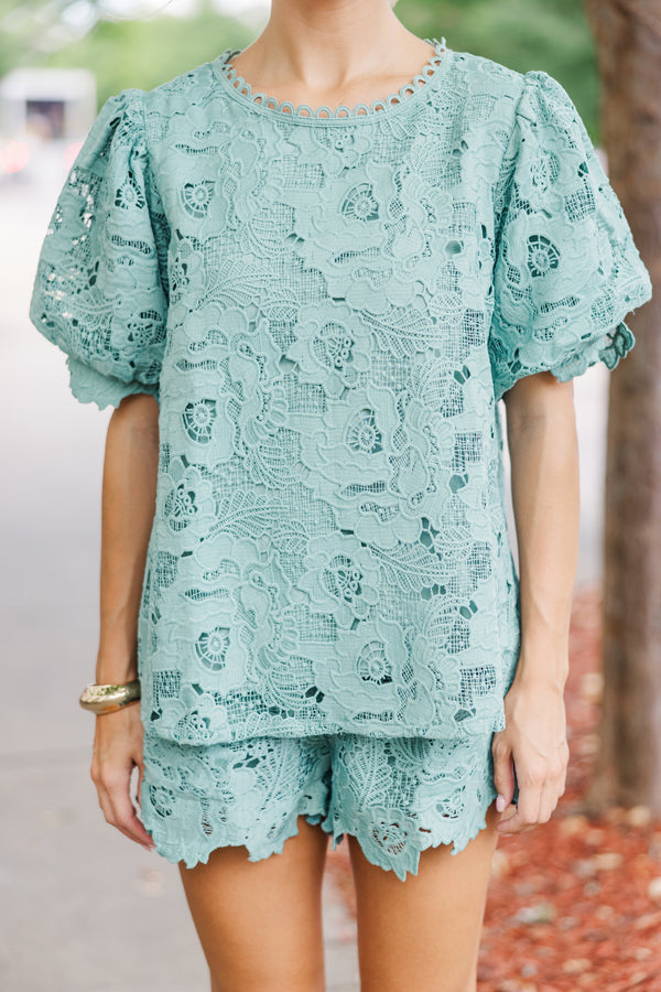 Everybody Loves Dusty Mint Lace Blouse