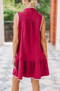 On The Move Crimson/White Drop Waist Dress